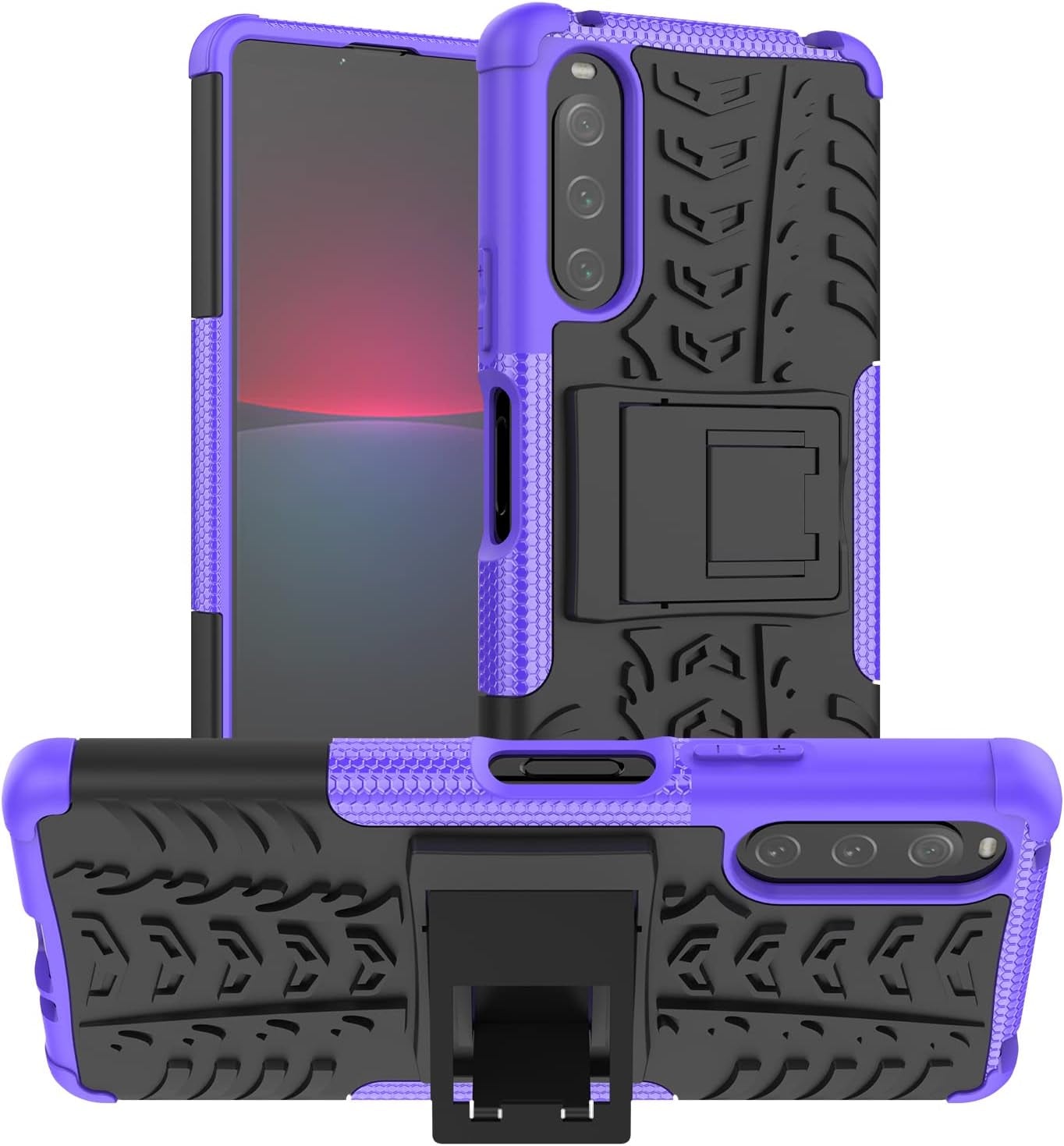 Compatible with Sony Xperia 10 IV with Built-In Kickstand 360° Full Body Shockproof Military Grade Heavy Duty Protective Phone Case for Sony Xperia 10 IV  Joie & Joho Purple  
