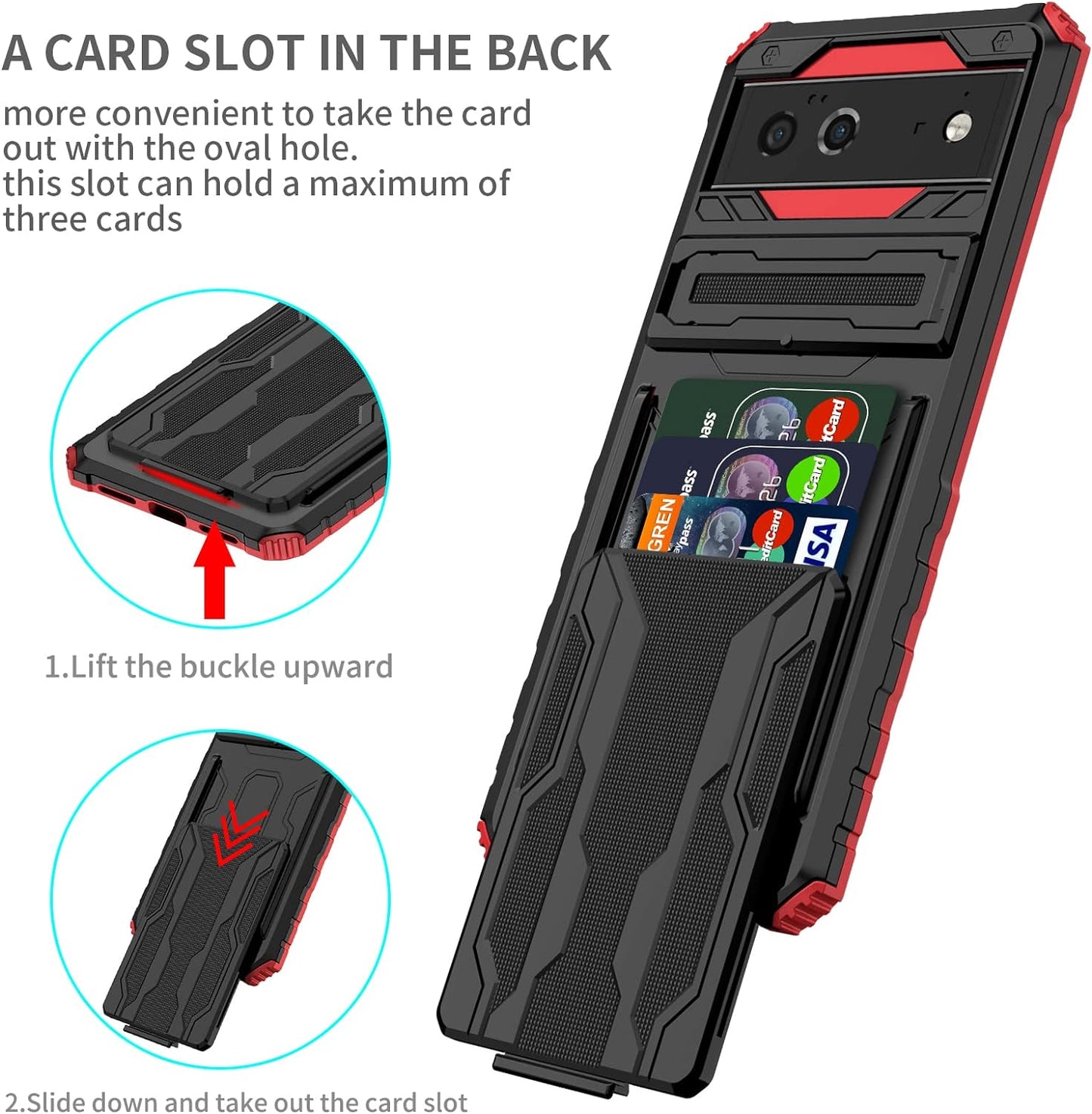Military Grade Shockproof Heavy Duty Protective Case for Google Pixel 6 5G 2021 with Built-In Kickstand and Credit Card Slots Holder Fior Google Pixel 6 5G  Joie & Joho   