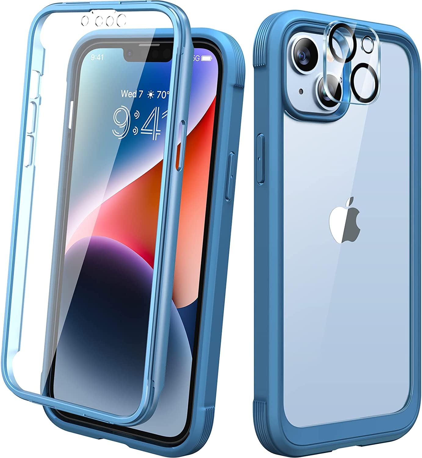 Diaclara Designed for Iphone 14 Case, Full Body Rugged Case with Built-In Touch Sensitive Anti-Scratch Screen Protector, with Camera Lens Protector for Iphone 14 6.1" (Black and Clear)  Diaclara Blue and Clear  