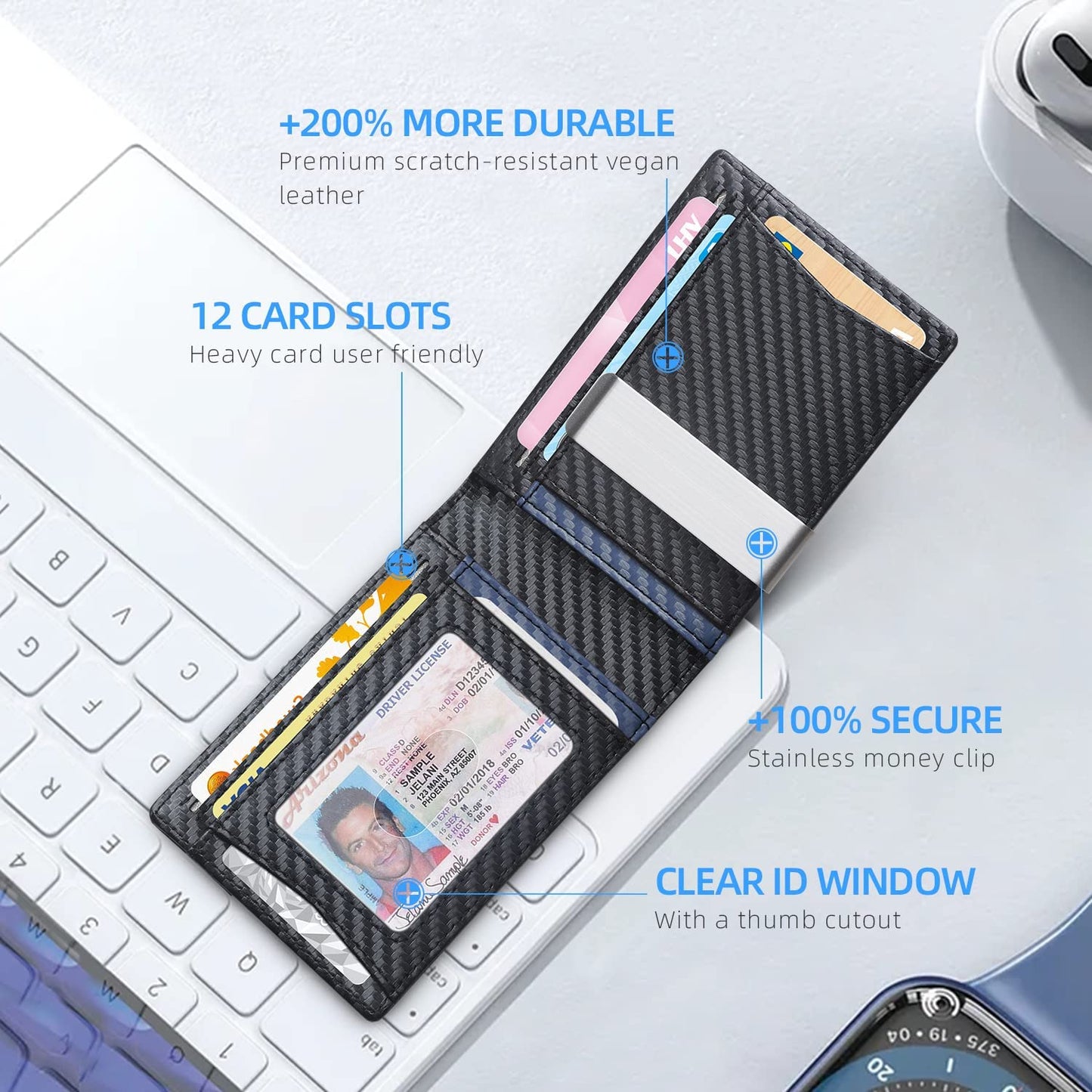 Zitahli Wallet for Men - with Money Clip Slim Leather Slots Credit Card Holder RFID Blocking Bifold Minimalist Wallets with Gift Box  Zitahli   