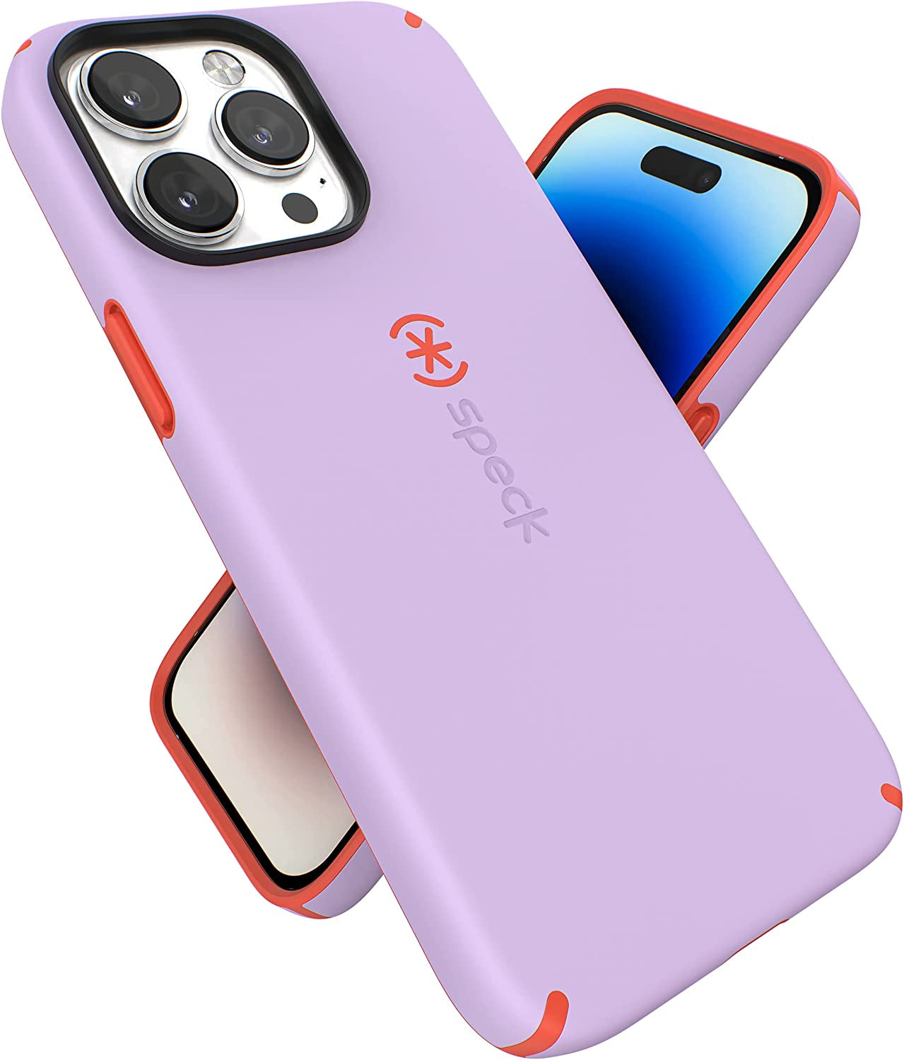 Speck for Iphone 14 Pro Max Case - Drop Protection, Scratch Resistant, Built for Magsafe with Soft Touch Coating - 6.7" Iphone 14, Dual Layer Case -Cloudy Grey/Spring Purple Candyshell Pro  Speck Products   
