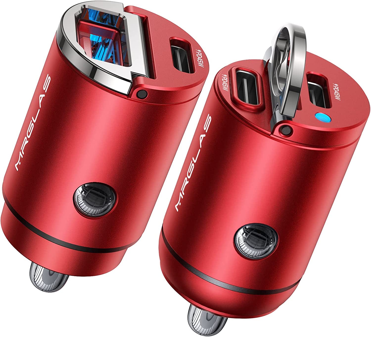 90W USB C Car Charger, 2-Pack Super Mini Metal USB C Car Charger Fast Charging Adapter [Pd+Qc]&[Dual PD],MRGLAS Car Cigarette Lighter USB Charger Compatible with Iphone 14 13 Pro Max, Ipad, Samsung  MRGLAS [PD+QC, Dual PD] Red  