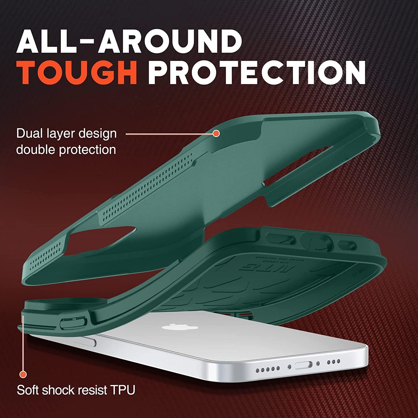 NTG Shockproof Designed for Iphone 13 Case [2 Layer Structure Protection] [Military Grade Anti-Drop] Lightweight Shockproof Protective Phone Case for Iphone 13 6.1 Inch, Midnight Green  NTG   