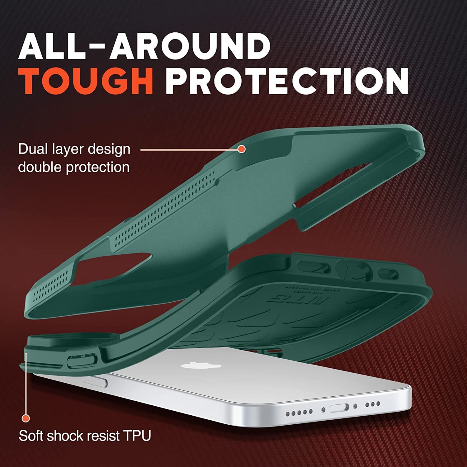 NTG Shockproof Designed for Iphone 13 Case [2 Layer Structure Protection] [Military Grade Anti-Drop] Lightweight Shockproof Protective Phone Case for Iphone 13 6.1 Inch, Midnight Green  NTG   