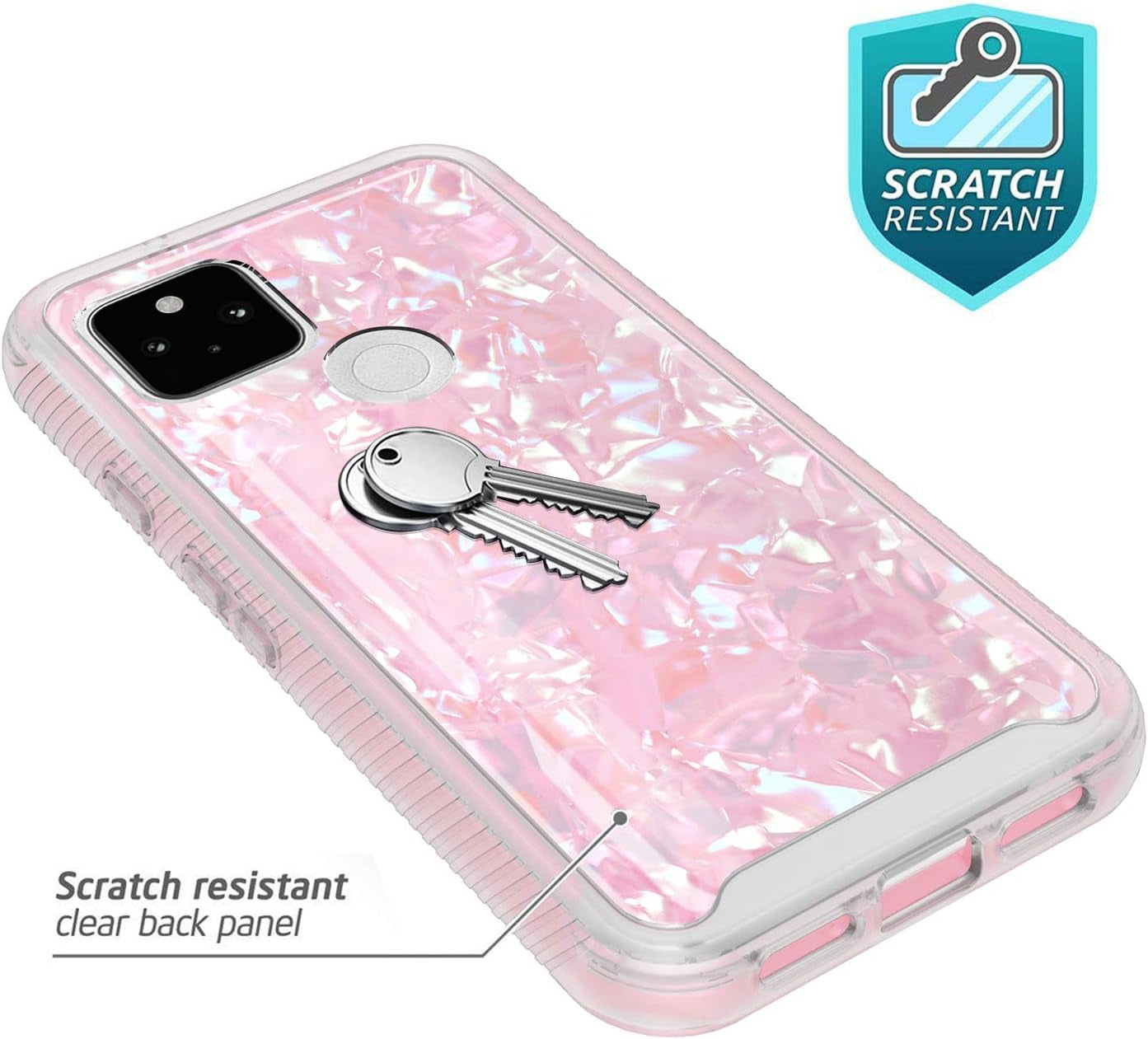 Google Pixel 4A 5G Case [For 5G Version ONLY], Onyxii Graphic Design Shockproof Impact Resistant Protective Full-Body Rugged Clear Hybrid Bumper Case for Google Pixel 4A 5G (Pink Shell)  Onyxii Case   