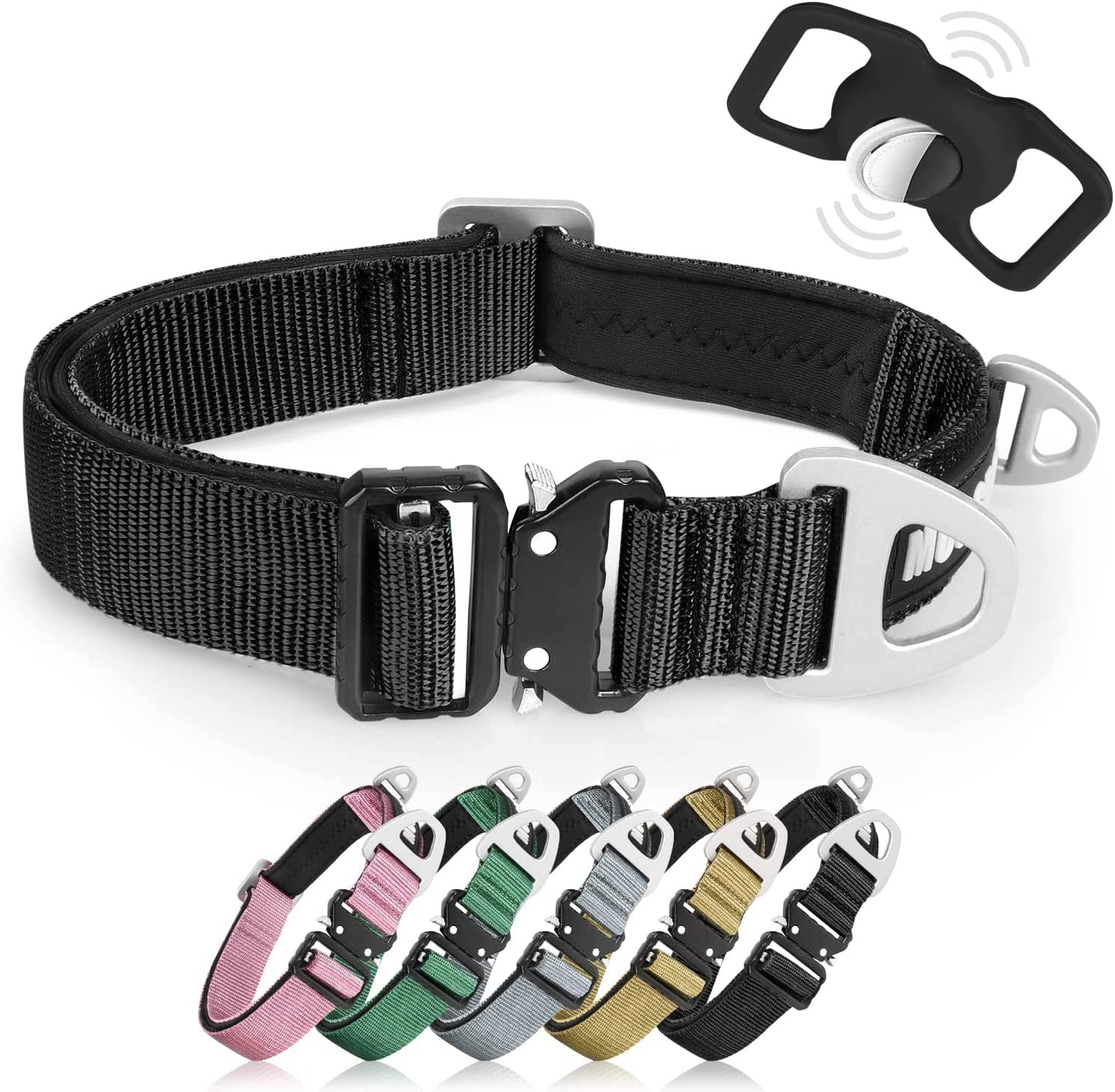 MOOGROU Dog Collar with Airtag Holder,Quick-Release Metal Buckle Heavy Duty Pet Collar for Small Medium Large Dogs,Premium Adjustable Nylon Airtag Dog Collar with Soft Neoprene Padded Comfy Brown 1.2"  MOOGROU Black:Collar+Airtag Holder Size 1-Width 1" 