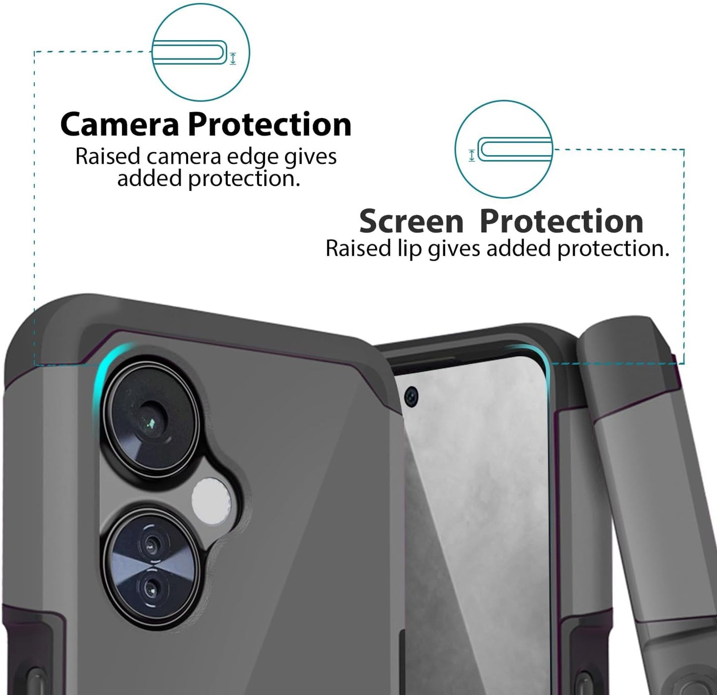 TJS Compatible for Oneplus Nord N30 5G Case, with Tempered Glass Screen Protector Dual Layer Hybrid (Magnetic Mount Friendly) Shockproof Drop Protection Impact Phone Case (Gray)  TJS   