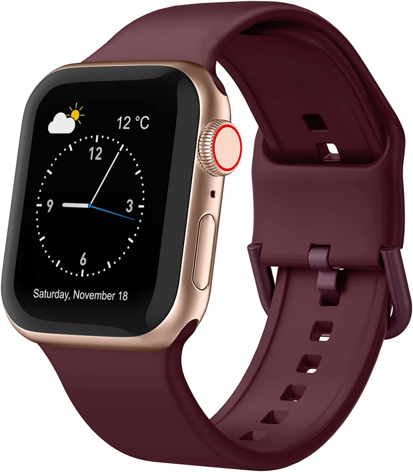 Sport Band Compatible with Apple Watch Bands 49Mm 45Mm 44Mm 42Mm 41Mm 40Mm 38Mm, Soft Silicone Wristbands Replacement Strap with Classic Clasp for Iwatch Series SE 8 7 6 5 4 3 2 1 Ultra for Women Men  Recoppa Wine Red 42mm/44mm/45mm/49mm 