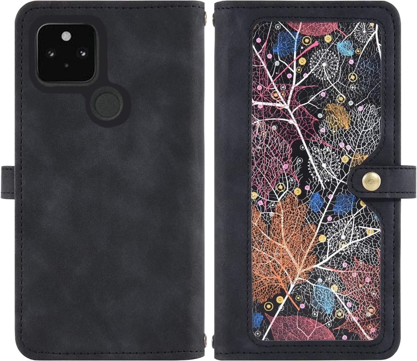 Asuwish Phone Case for Google Pixel 4A 5G 6.2 Wallet Cover with Screen Protector and Crossbody Wrist Strap Leather Flip Pattern Zipper Credit Card Holder Pixel4A5G UW Pixel4A 5G Pixle A4 G5 4A5G Black  Asuwish   