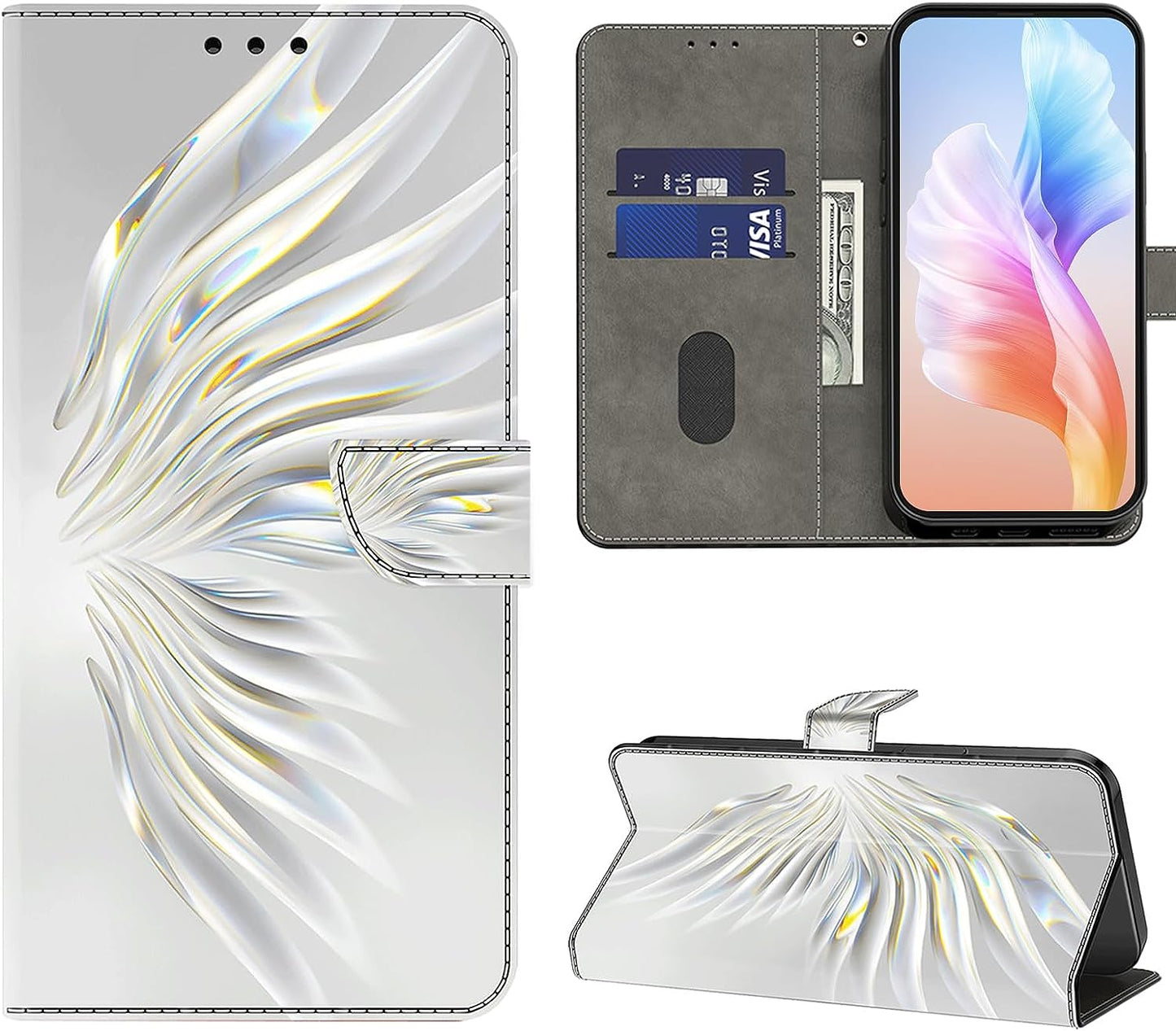 VODEFOX Case for LG G7 Thinq/Lg G7, PU Leather Wallet Case for LG G7 Thinq/Lg G7 6.1", Cute 3D Cartoon Design Card Slot Magnetic Closure Stand Protective Cover for Women - Golden Butterfly  VODEFOX Crystal Wing Lg G7 Thinq 