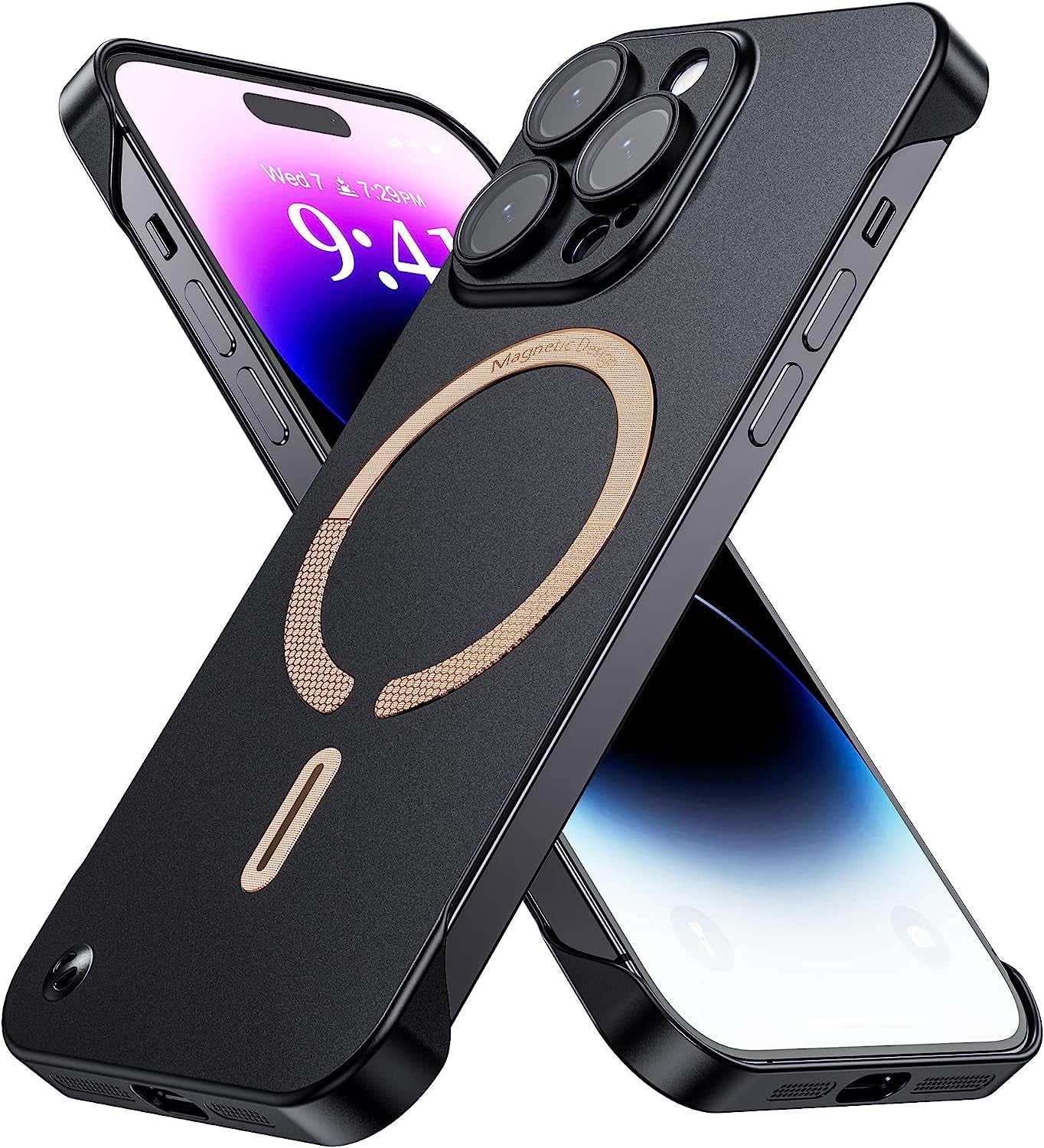 Hoerrye Magnetic Slim Fit Case for Iphone 14 Pro Max Ultra Thin Case with Full Camera Lens Protector [Compatible with Magsafe][No.1 Strong Magnetic] Frameless Phone Protective Cover,Black  Hoerrye   