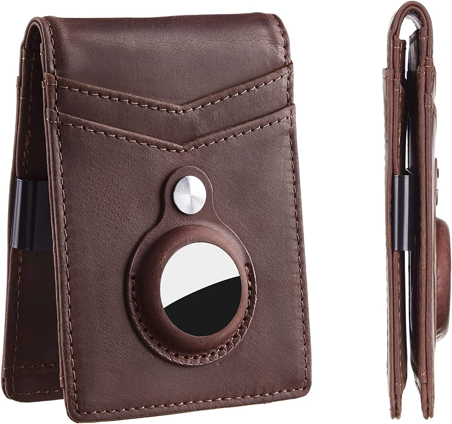 Hawanik Mens Slim Bifold Wallet with Integrated Case Holder for Airtag  Hawanik genuine leather-brown  