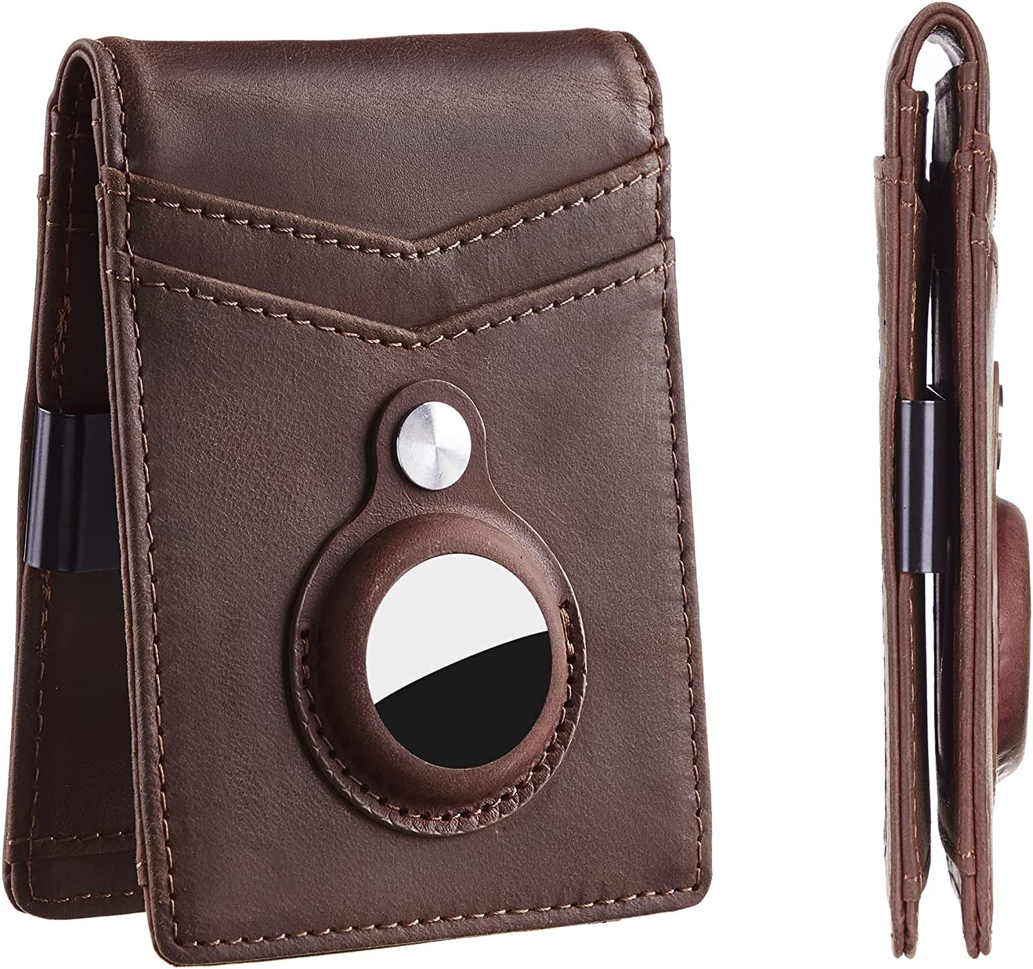 Hawanik Mens Slim Bifold Wallet with Integrated Case Holder for Airtag  Hawanik genuine leather-brown  