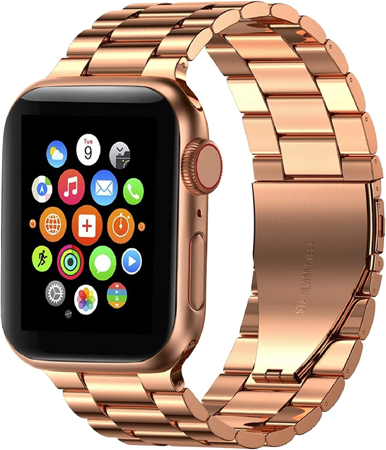 Fitlink Metal Band Compatible for Apple Watch Series 8 7 6 5 4 3 2 1 SE Apple Watch Ultra, Stainless Steel Waterproof Apple Watch Band for Apple Watch 38Mm 40Mm 41Mm 42Mm 44Mm 45Mm 49Mm for Women Men  Fitlink Rose Gold 42/44/45/49 mm 