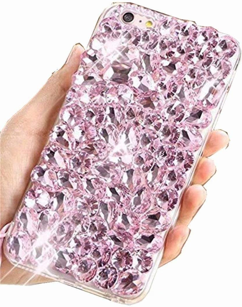LG G8 Thinq Case,Lg G8 Case,Lg Alpha Full Crystal Diamond Case, 3D Handmade Finger Buckle Luxury Fur Ball Sparkle Crystal Rhinestone Diamond Glitter Bling TPU Case for LG G8 Thinq(Angel/Green)  YuXia Full / Pink  