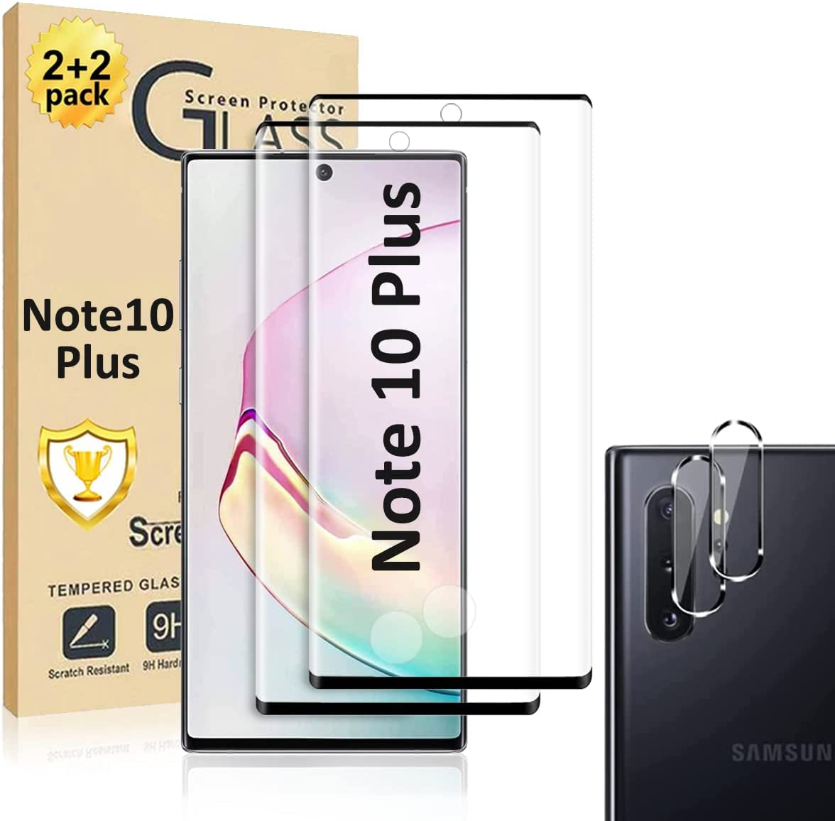Micger Galaxy Note 10+ plus Screen Protector【2+2 Pack】 2 Pack Camera Lens Protector Easy Installation, 3D Glass 9H Hardness Tempered Glass Screen Protector for Samsung Galaxy Note 10 Plus  Micger   