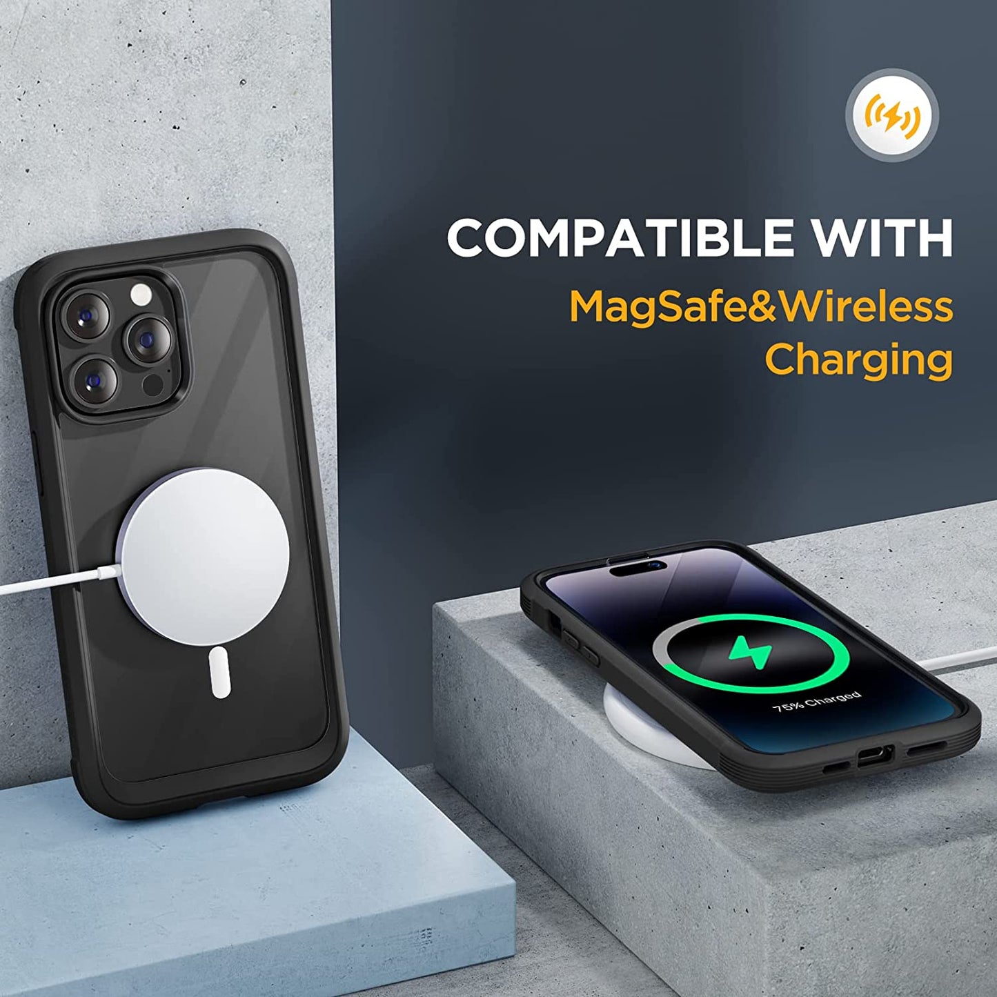 Miracase Glass Series Compatible with Iphone 14 Pro Case 6.1 Inch, 2023 Full-Body Clear Bumper Case with Built-In 9H Tempered Glass Screen Protector, with Camera Lens Protector, Black  Miracase   