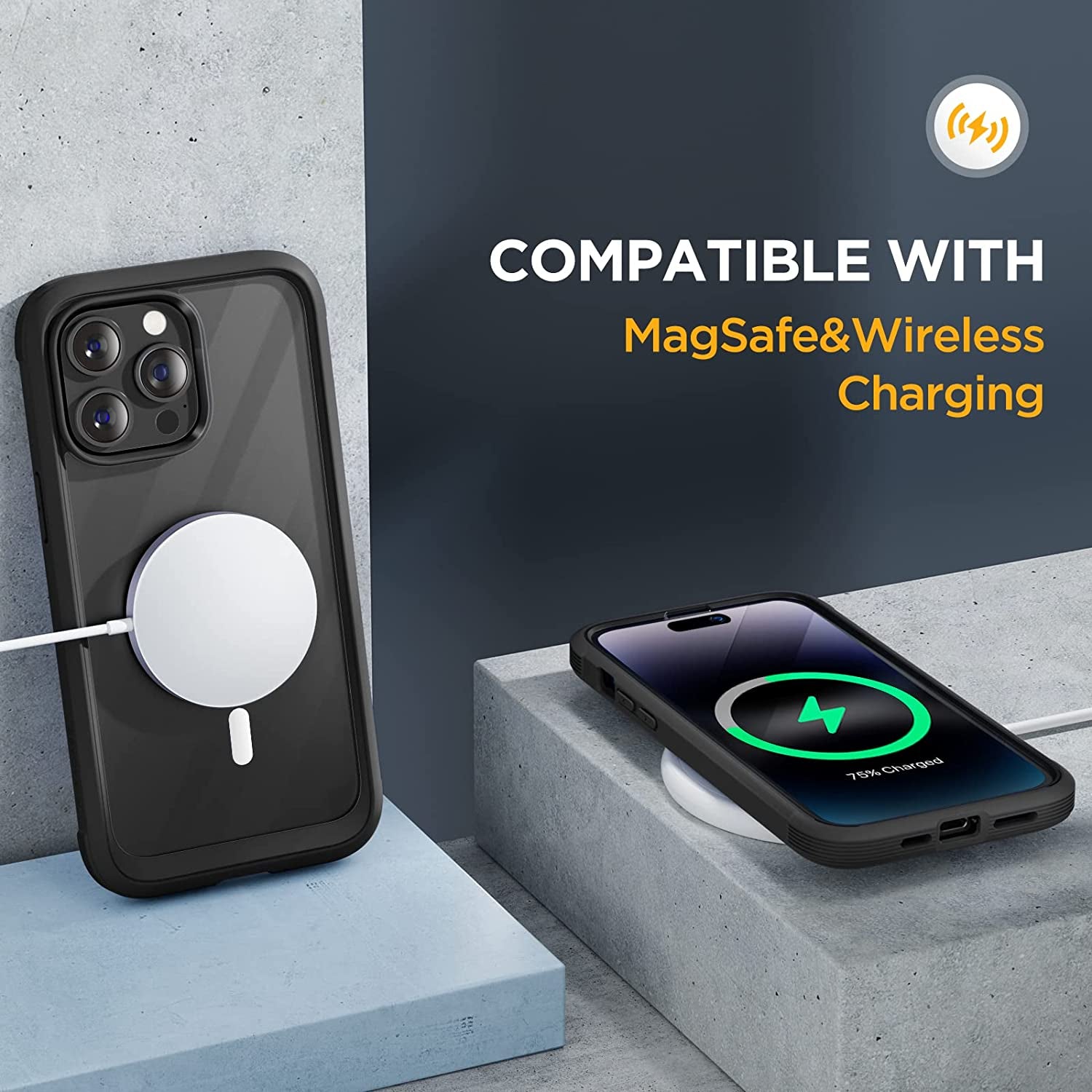 Miracase Glass Series Compatible with Iphone 14 Pro Case 6.1 Inch, 2023 Full-Body Clear Bumper Case with Built-In 9H Tempered Glass Screen Protector, with Camera Lens Protector, Black  Miracase   