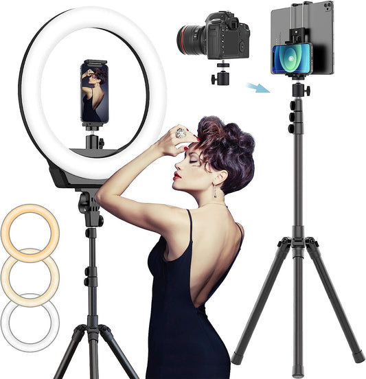 AFI 16" Selfie Ring Light with 3 Color Modes 79" Extendable Tripod Stand Phone Camera Holder, 320 Bulbs 6500K 10 Brightness Dimmable LED Carrying Bag for Photography Makeup Live Youtube Video Tiktok  AFI   