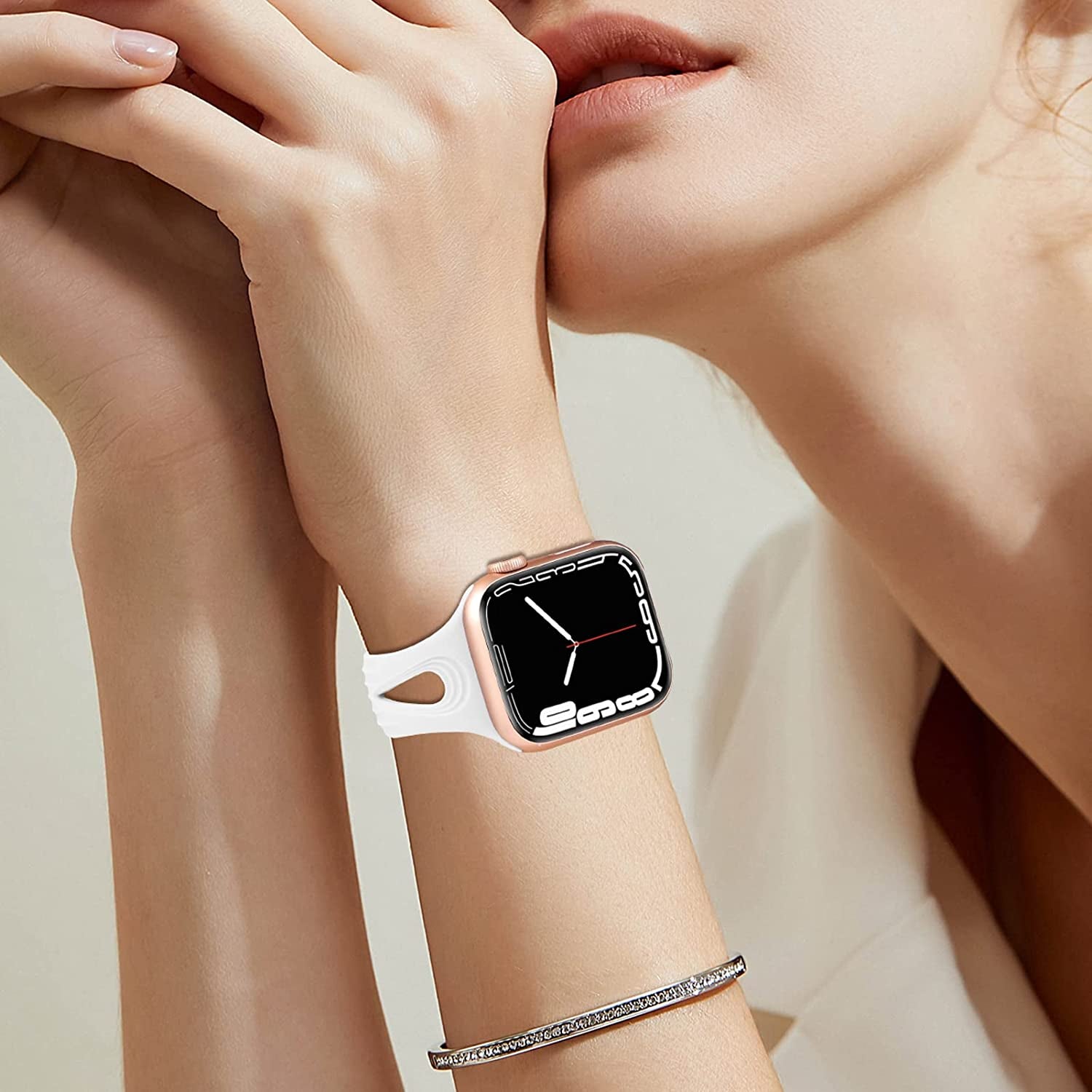 4 Pack Bands Compatible with Apple Watch Band 40Mm 38Mm 41Mm 42Mm 44Mm 45Mm for Women, Slim Thin Narrow Replacement Wristbands Soft Silicone Sport Strap for Iwatch Band Series 8 7 6 5 4 3 2 1 SE  Hehighti   