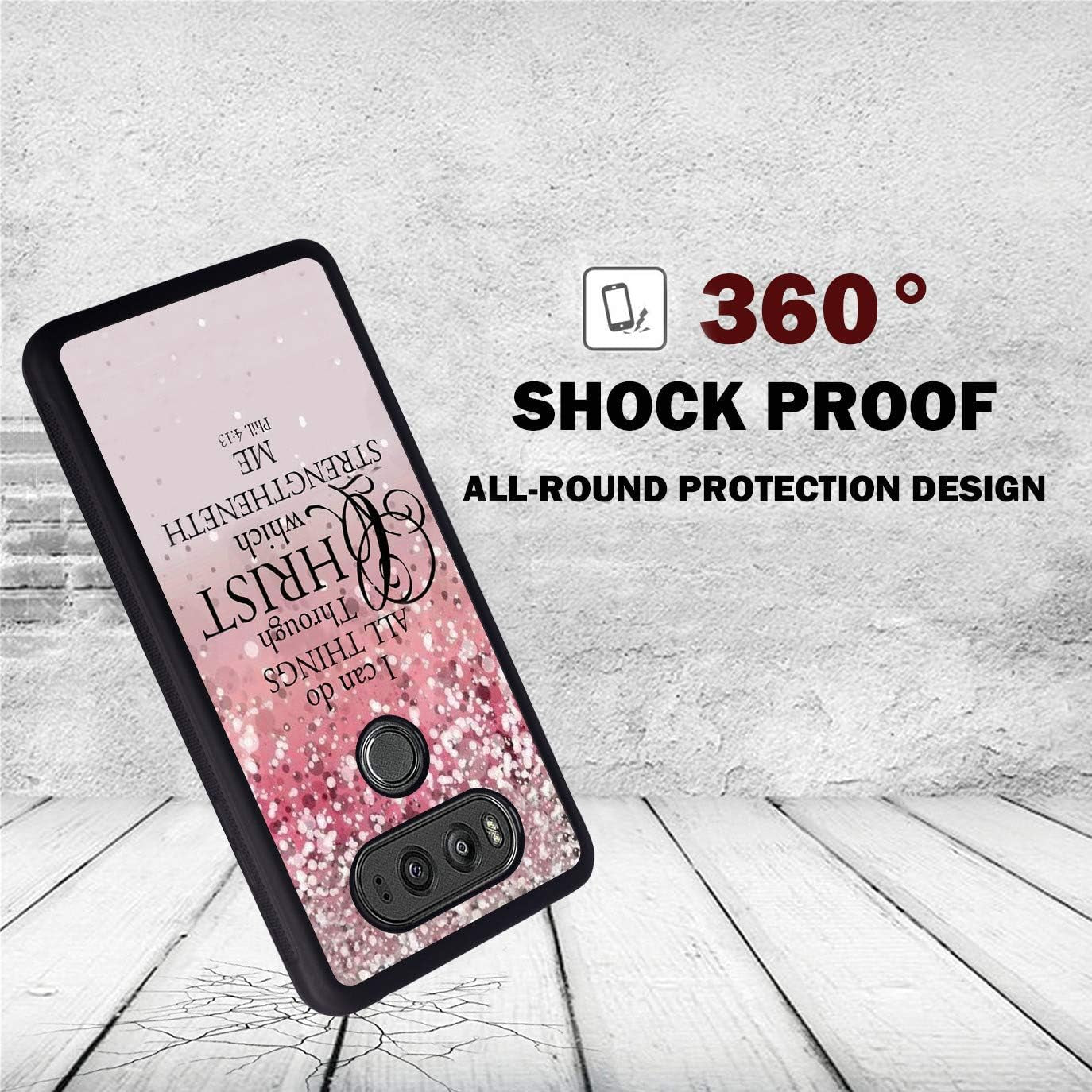 Case for LG V30, Christian Bible Verse Pink Sparkling Glitter Phil 4:13 Design Slim Anti-Scratch Rubber Protective Cover for LG V30/LG V30S/LG V30 Plus/Lg V30S Thinq/Lg V35  BWOOLL   