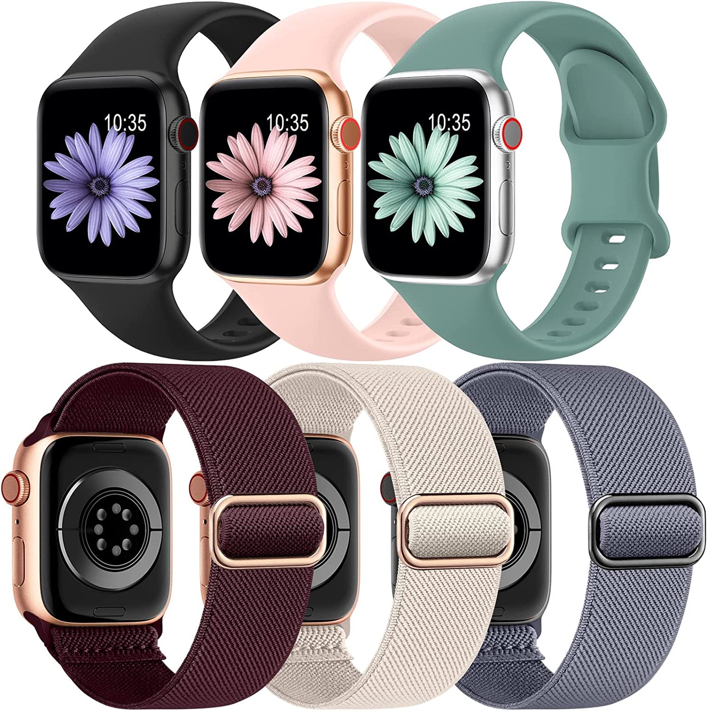 6 Pack Bands Compatible with Apple Watch Band 38Mm 40Mm 41Mm 42Mm 44Mm 45Mm 49Mm-3Pack Soft Silicone Strap, 3Pack Elastic Sport Wristbands for Iwatch Series Ultra 8 7 6 5 4 3 2 1 SE Women Men  iFuntec Color Combination 2 38/40/41mm 