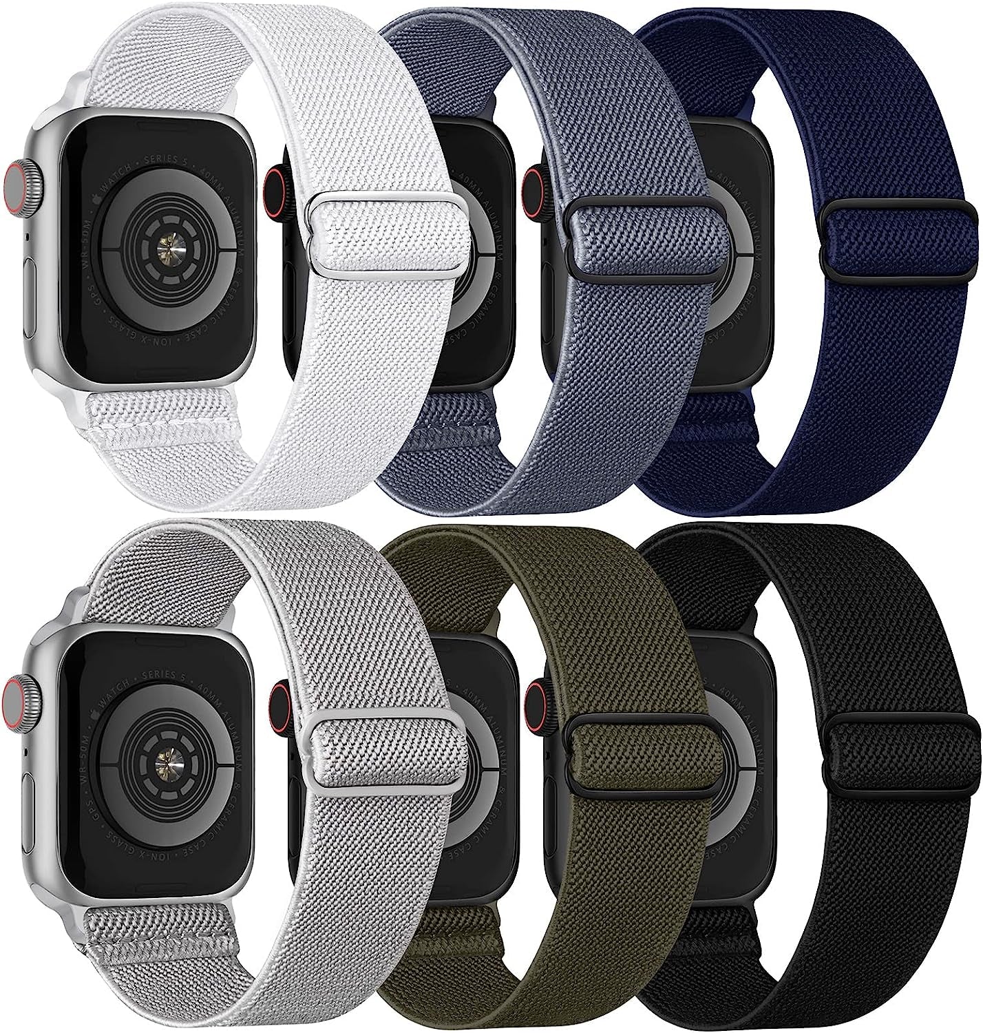 Stretchy Solo Loop Compatible with Apple Watch Band 38Mm 40Mm 41Mm 42Mm 44Mm 45Mm 49Mm Iwatch Series8/7/6/5/4/3/2/1/Se/Ultra  Recoppa Black/Navy/White/Green/BlueGray/LightGray 42MM/44MM/45MM/49MM 