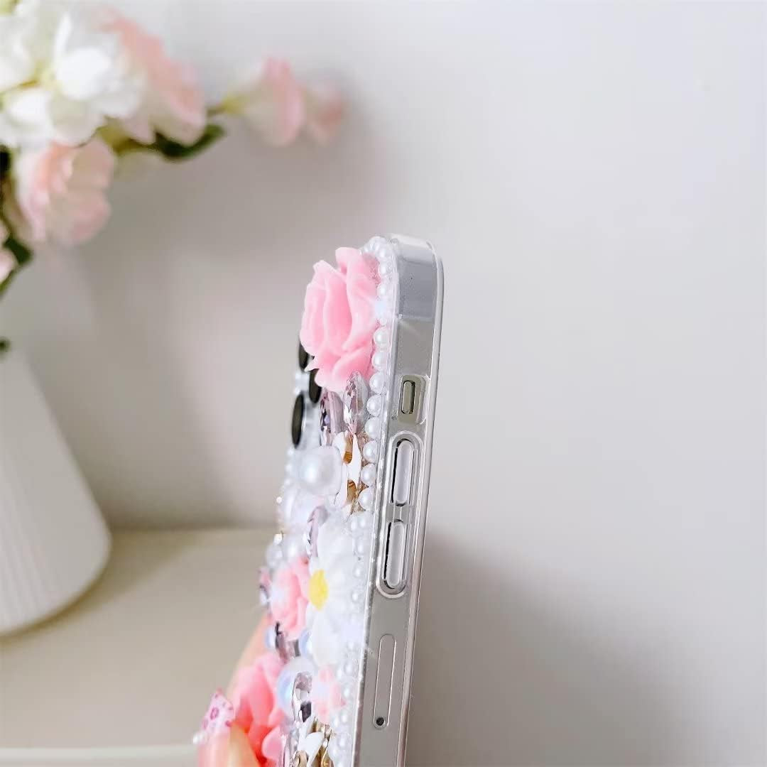 Threesee for Galaxy Note 20 Ultra Bling Case,Luxury Crystal Rhinestone Flowers Glitter Diamond Pearl Women Girls Kids Case Cover with Lanyard for Samsung Galaxy Note 20 Ultra  Threesee   