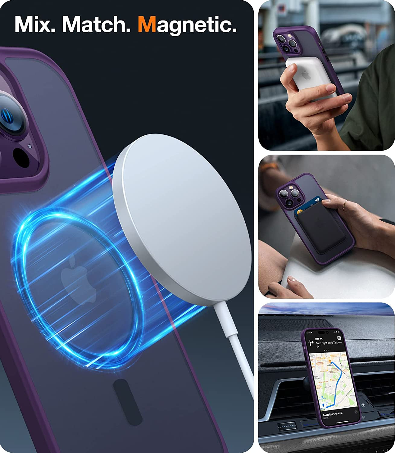 TORRAS Magnetic Designed for Iphone 14 Pro Case, Military Grade Drop Tested, Compatible with Magsafe, Slim Protective Matte Silicone for Iphone 14 Pro Phone Case, 6.1", Translucent Back/Purple Edge  TORRAS   