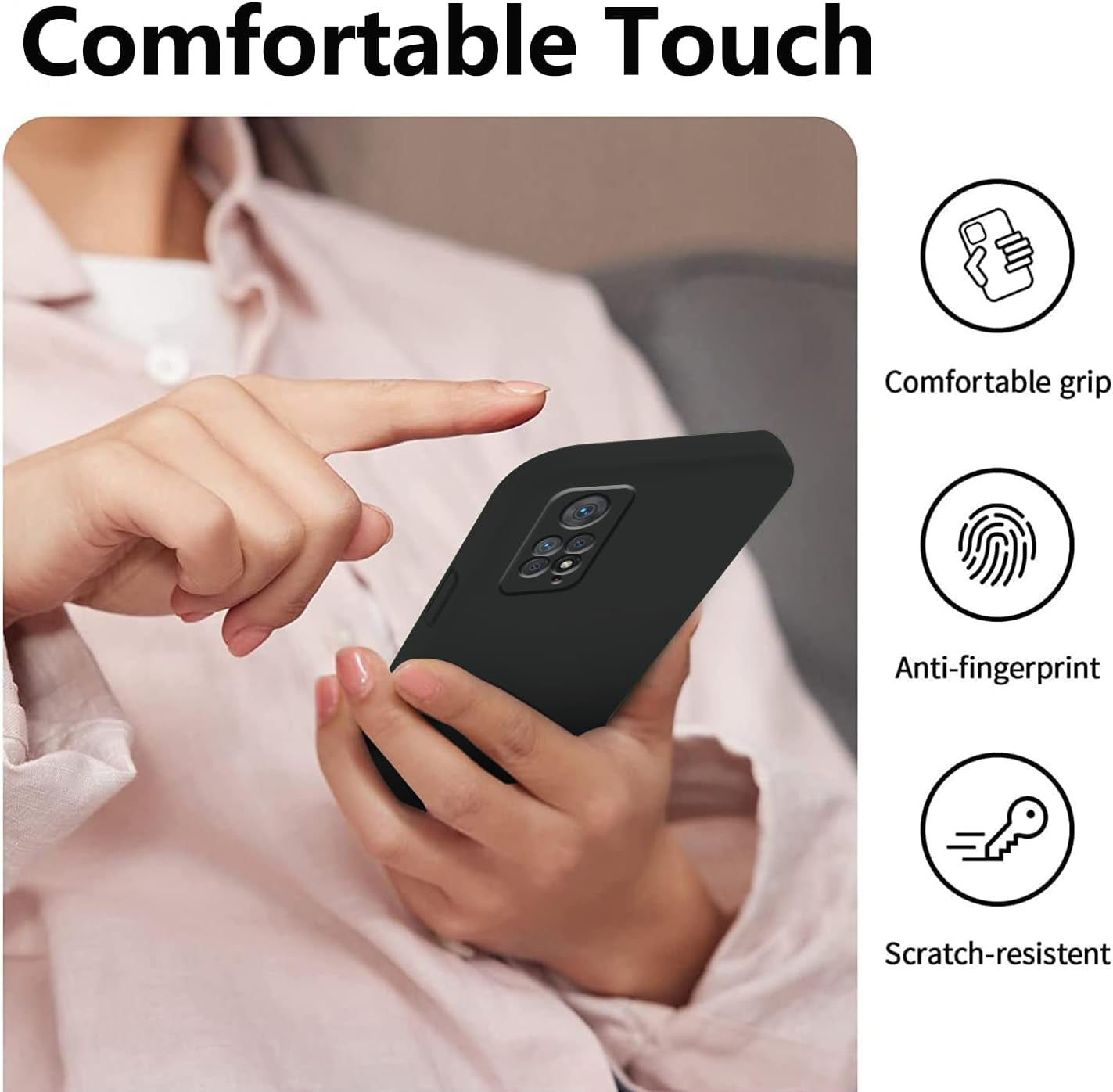 Jancyu Compatible with Redmi Note 12 Pro 4G Case, Silicone Phone Case for Xiaomi Redmi Note 12 Pro 4G, 360°Full Protective, Shockproof and Fingerprint Resistant Accessorie (Black)  Jancyu   