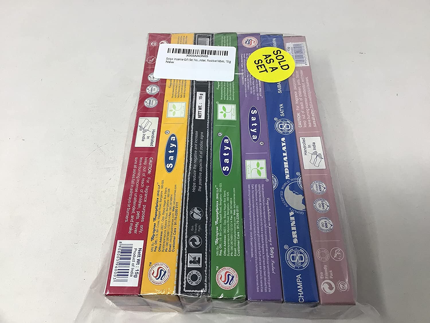 Satya Incense Gift Set Nag Champa, Super Hit, Dragon'S Blood, Sandalwood, Patchouli, Lavender, Positive Vibes, 15 G  satya sai baba   