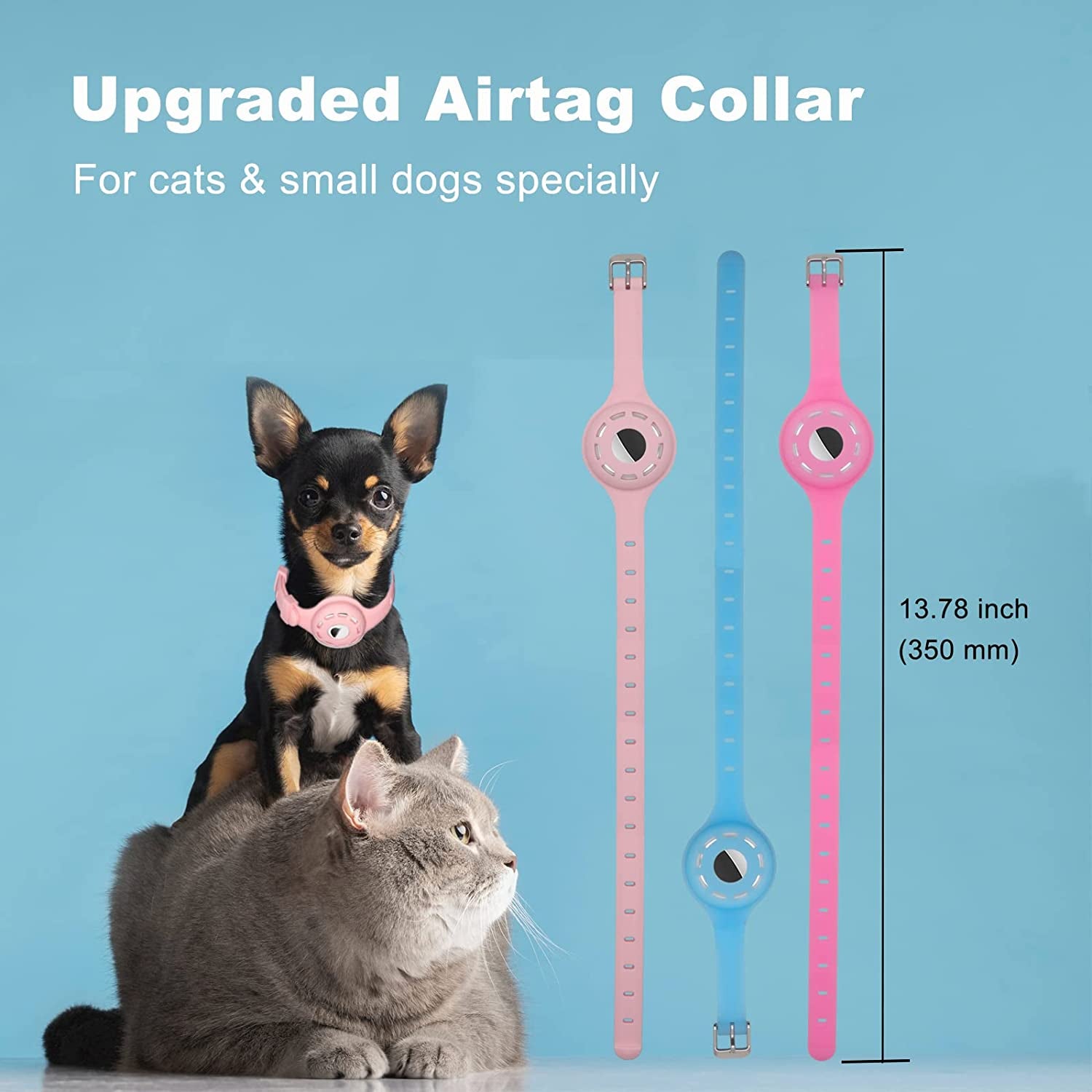 Airtag Cat Collar Airtag Dog Collar Holder with 1 HD Protective Film 4.8-12.8Inch Soft Silicone Dog Collars for Apple Airtag on Small Cats Small Dogs (Pink)  UMOPET   