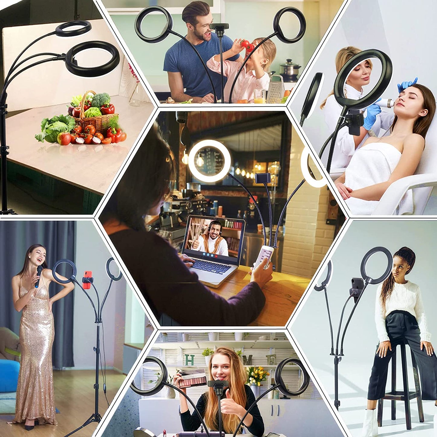 Dual Selfie Ring Light with Tripod Stand and Phone Holder, 73'' Ringlight with Tripod for Iphone/Android, Phone Ring Light for Video Recording, Live Streaming, Photography, Youtube  Yarrashop   