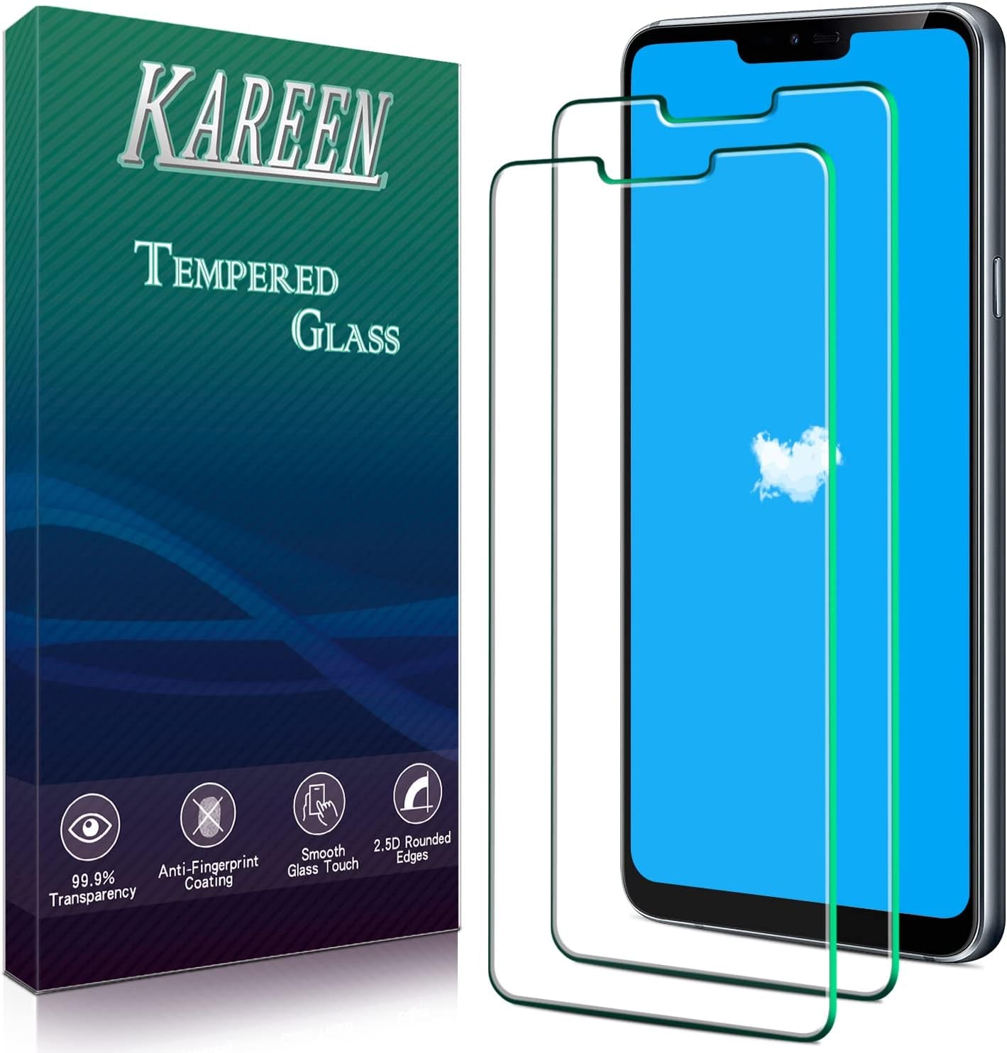KAREEN (2 Pack Screen Protector Designed for LG G7 Thinq Tempered Glass, anti Scratch, Bubble Free, Case Friendly, 9H Hardness  KAREEN   
