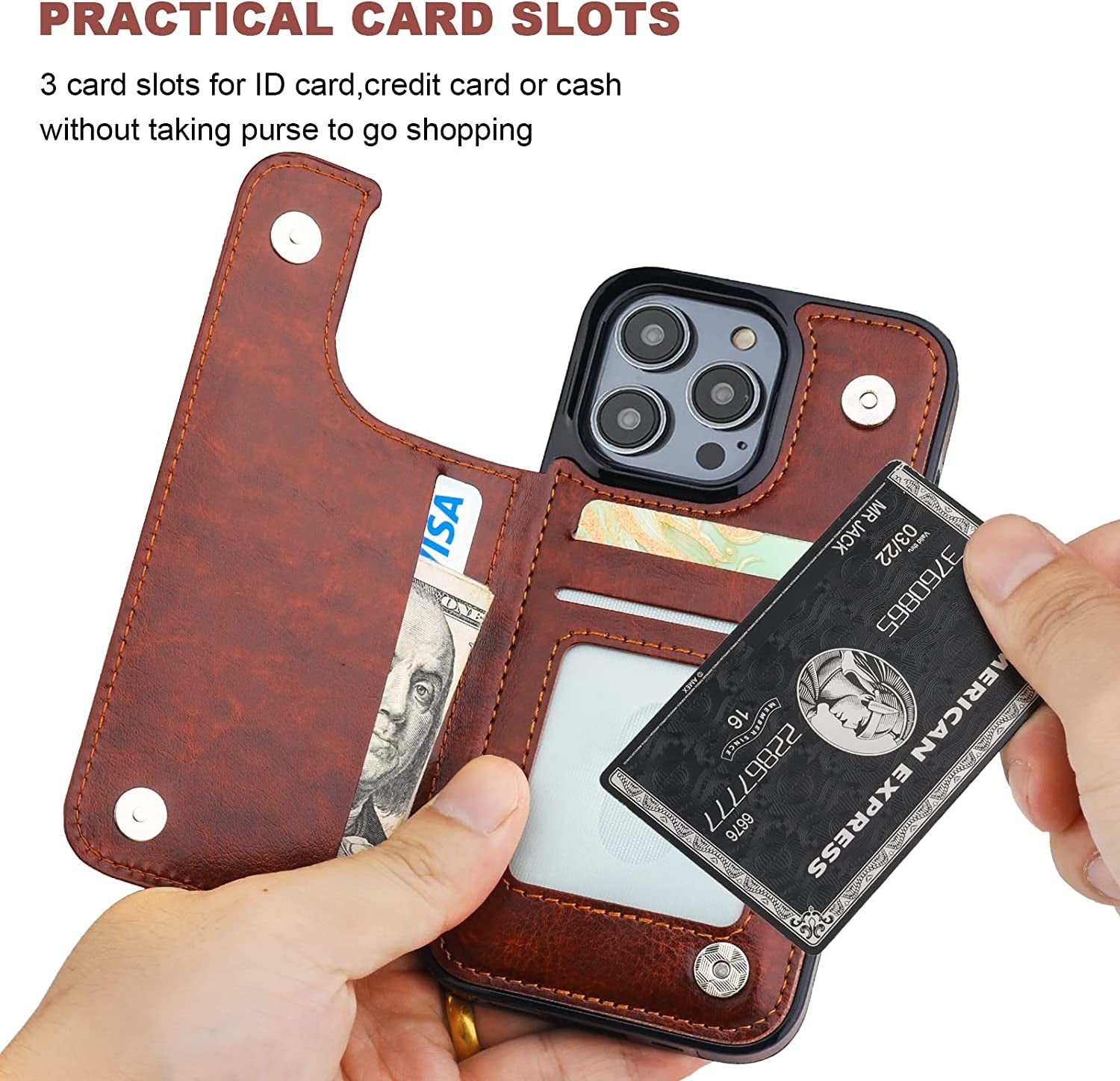 Onetop Compatible with Iphone 14 Pro Wallet Case with Card Holder, PU Leather Kickstand Card Slots Case, Double Magnetic Clasp and Durable Shockproof Cover 6.1 Inch (Brown)  Onetop   