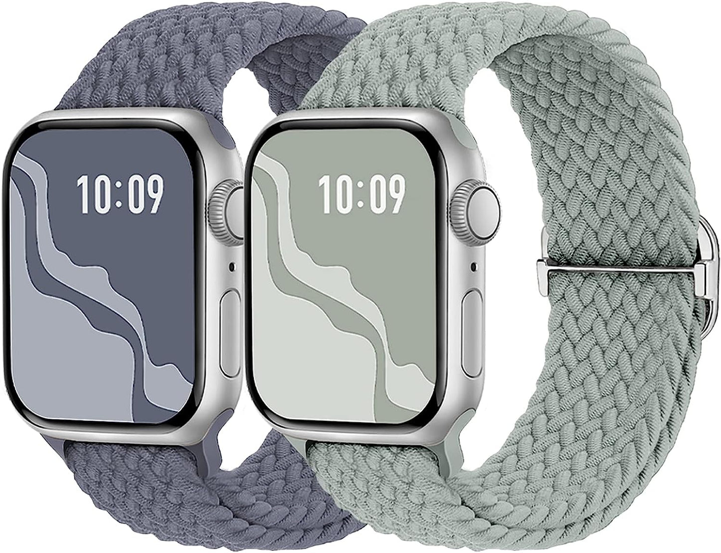 Braided Solo Loop Compatible with Apple Watch Band 38Mm 40Mm 41Mm 42Mm 44Mm 45Mm 49Mm, Stretchy Sport Bands Women Men Elastic Nylon Wristband for Iwatch Series 8 7 6 SE 5 4 3 2 1 Ultra  Suitisbest Sage Green/Blue Gray 38mm/40mm/41mm 