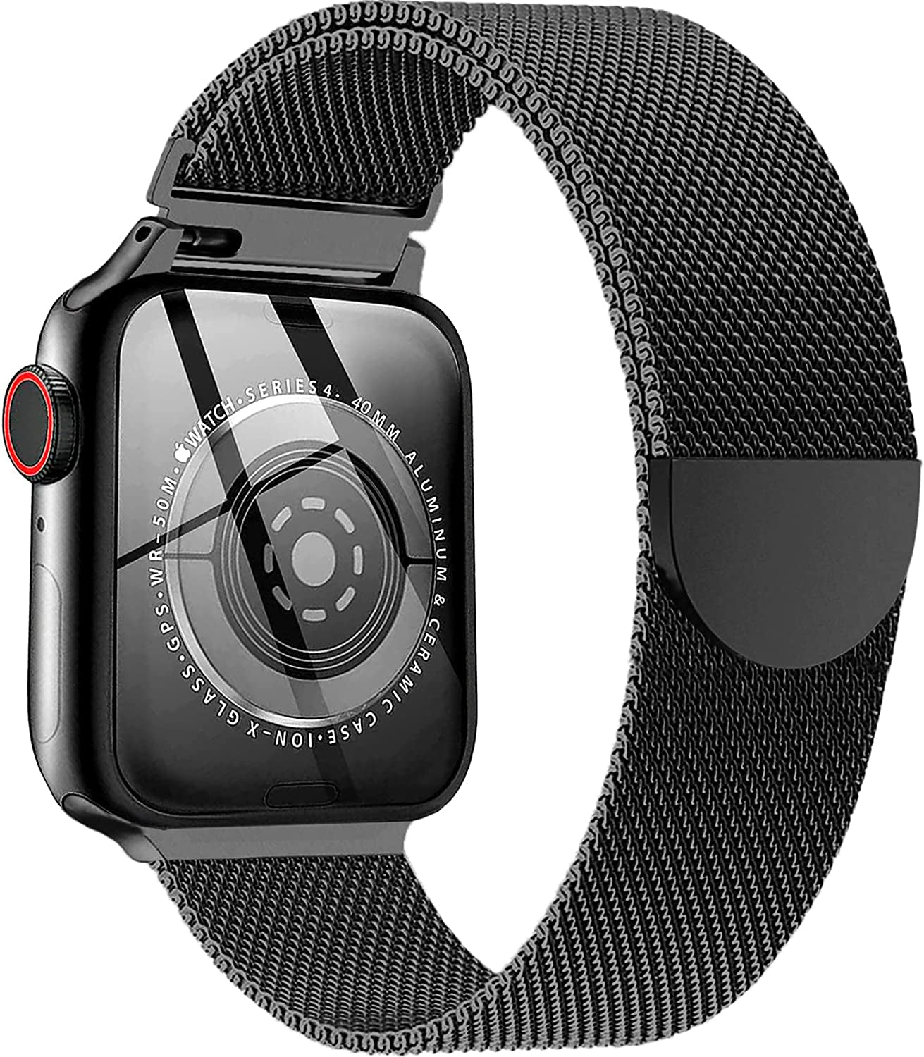 Magnetic Metal Band Compatible with Apple Watch Bands 38Mm 40Mm 41Mm 42Mm 44Mm 45Mm for Men Women, Stainless Steel Mesh Milanese Loop Diamond Strap Compatible for Iwatch Series Se/7/6/5/4/3/2/1,Black  BANDHOME B-Black 42mm/44mm/45mm/49mm 