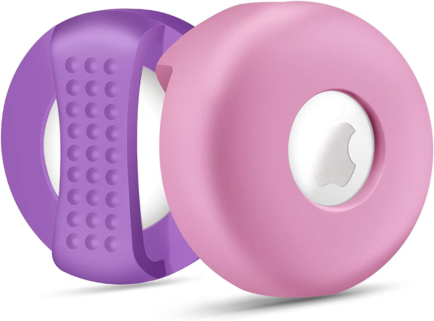 CHINCUM Airtag Dog Collar Holder with Soothing Dots, Silicone Shockproof Pet Collar Case for Apple Airtag, Durable Air Tag Case Holder Compatible with Cat Dog Collars 0.6-1.2 Inch Width  CHINCUM Lilac Purple/Peach Pink 2 pack  