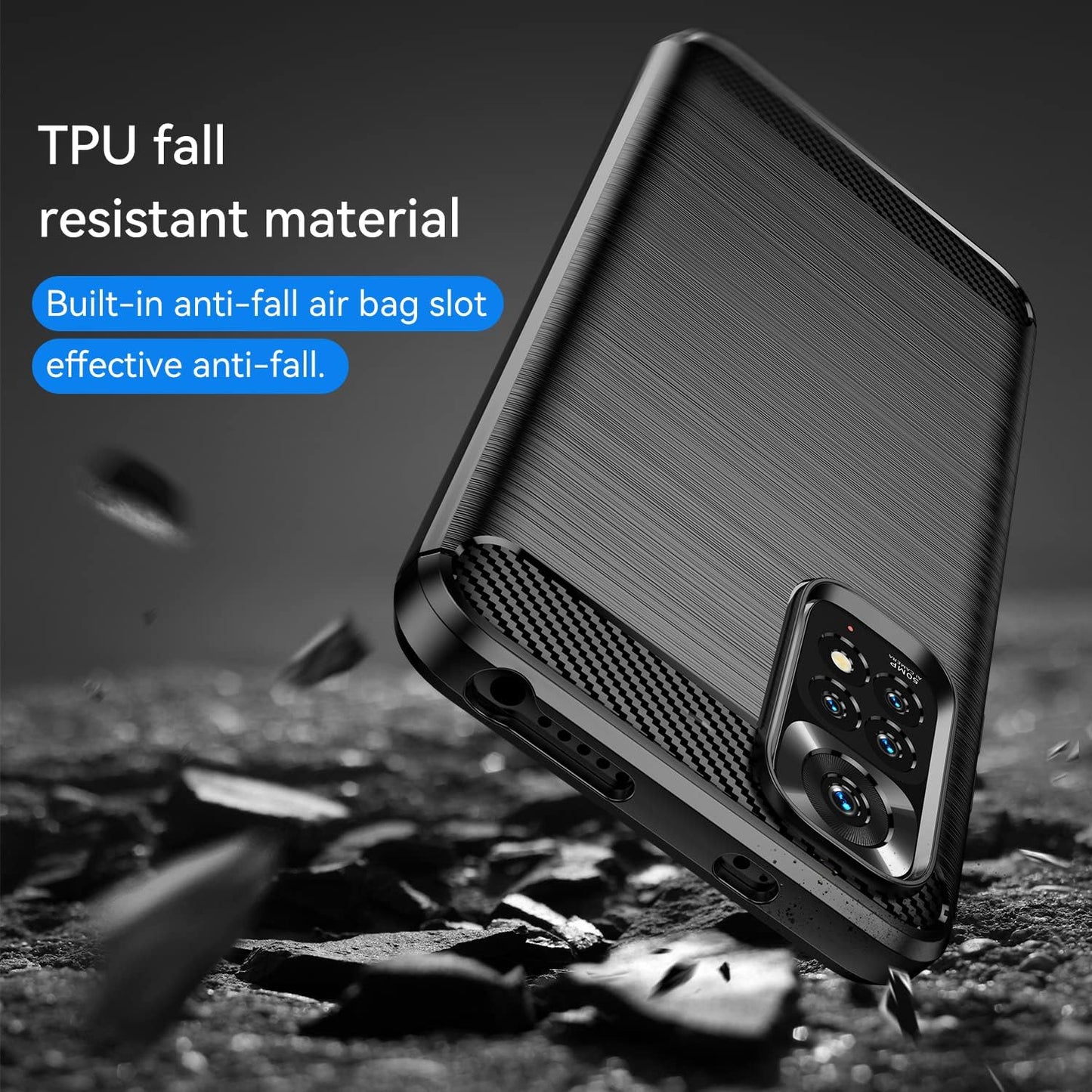Avesfer for Xiaomi Redmi Note 11 Case Note 11S Case with Screen Protector Tempered Glass Lightweight Shock Absorbing Resilient TPU Phone Cover anti Impact Scratch Resistant Carbon Fiber (Black)  Avesfer   