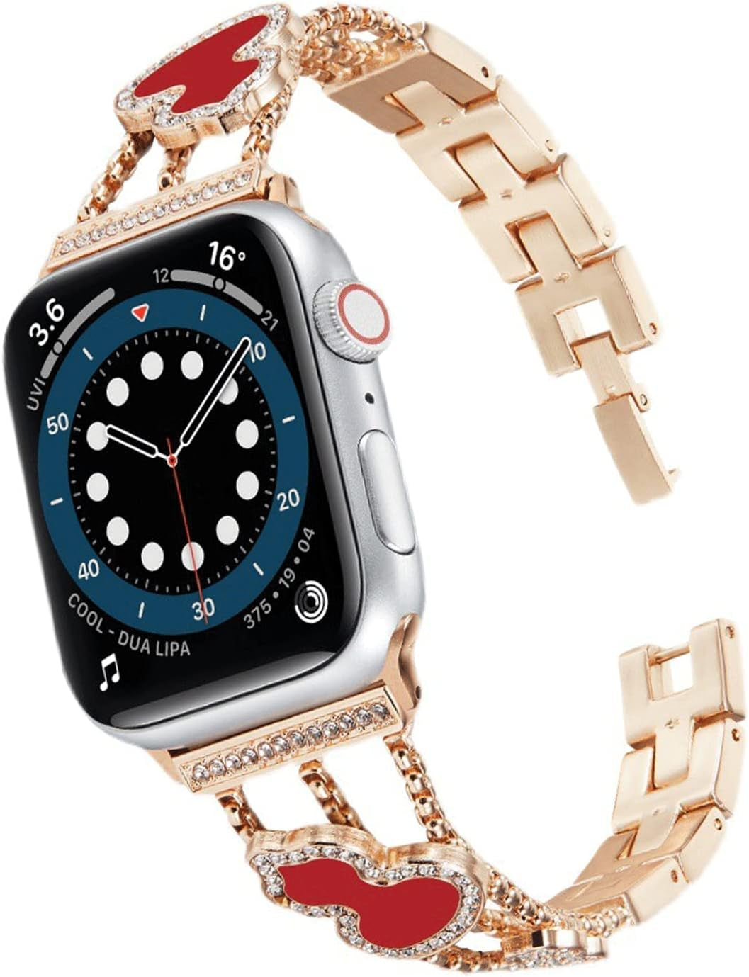 Hi-Yoohere Elegent Stylish Bands Compatible with Apple Watch 38Mm 40Mm 41Mm Chic Butterfly Diamond Rhinestone Metal Wristband Strap for Girls Women Iwatch SE & Series 7/6/5/4/3/2/1  HYHMXB Red Gourd+ Rose Gold Band 42/44/45mm 