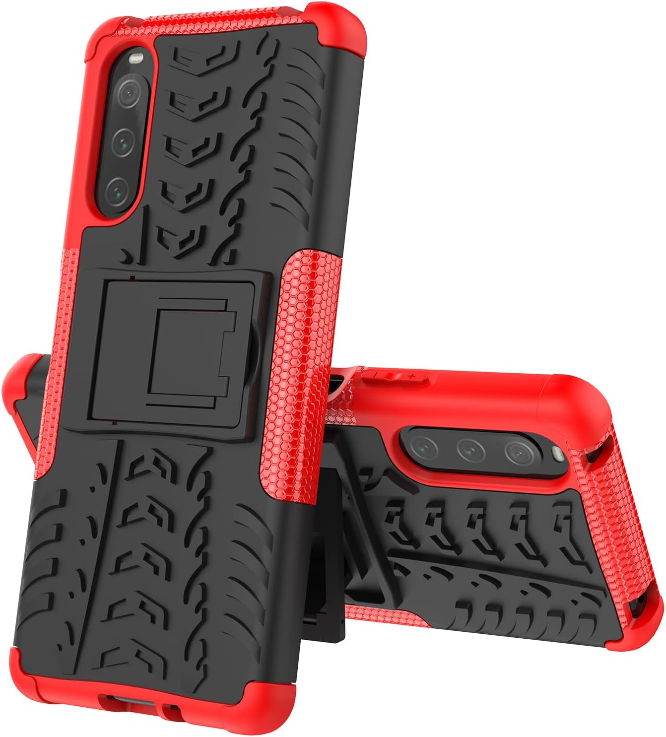 Ysnzaq Tyre Pattern Phone Case for Sony Xperia 10 IV, TPU and PC Double Layer Shockproof Protection with Durable Kickstand Phone Cover for Sony Xperia 10 IV XW Purple  Ysnzaq Red  