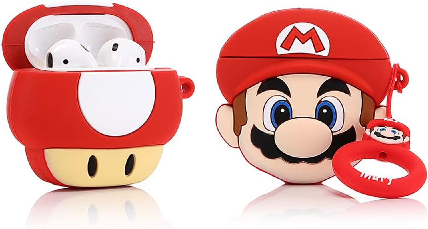 (2 Pack) BGAANM Cute Airpods 1/2 Case Silicone Cover with Keychain, Cartoon Skin Design Headphones Charging Case Protective Cover Accessories Kits Compatible for Airpods 1 and 2 (Minnie+Mickey)  BGAANM Mario+Mushrooms  