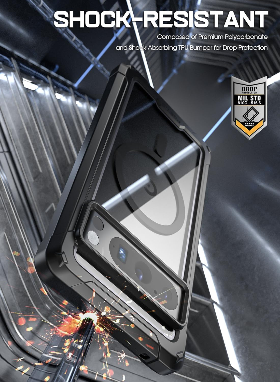 Poetic Guardian Magpro Case for Google Pixel 8 Pro, [Compatible with Magsafe][20Ft Mil-Grade Drop Tested], Built-In Screen Protector Work with Fingerprint Id,Full Body Hybrid Rugged Case, Black/Clear  Poetic   