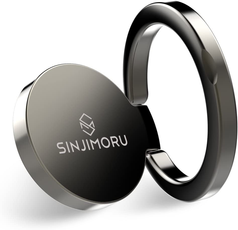Sinjimoru Phone Ring Holder & Finger Ring Stand 360° Rotation, Phone Grip Kickstand for Iphone Attachable to Magnetic Car Mount Finger Loop for Cell Phone. Ringo Mini Metallic Black  Sinjimoru Co.Ltd   