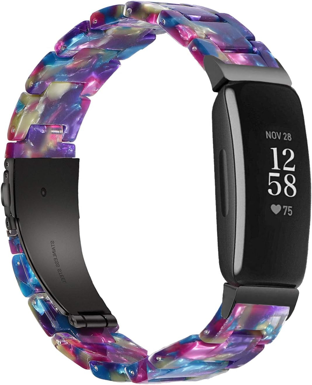 Wongeto Compatible with Fitbit Inspire 2 & Inspire/Inspire HR Bands for Women Girls, Resin Wristband Strap with Stainless Steel Buckle Replacement Bands for Fitbit Inspire Accssorises(White Flower)  Wongeto Purple Green  