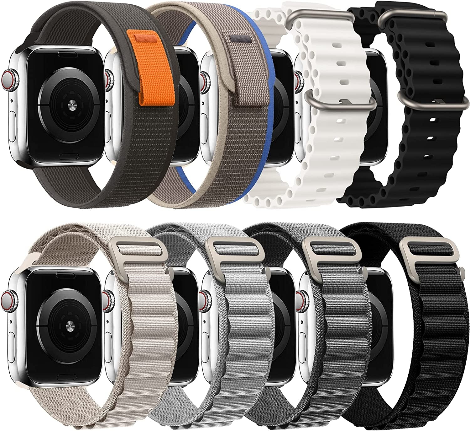 8 Pack Bands - Alpine Loop+Trail Loop+Ocean Band Compatible with Apple Watch Band 49Mm 45Mm 44Mm 42Mm for Men Women, Adjustable Sport Strap for Iwatch Ultra Series 8/7/6/5/4/3/2/1/SE  GDKBAND   