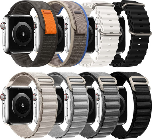 8 Pack Bands - Alpine Loop+Trail Loop+Ocean Band Compatible with Apple Watch Band 49Mm 45Mm 44Mm 42Mm for Men Women, Adjustable Sport Strap for Iwatch Ultra Series 8/7/6/5/4/3/2/1/SE  GDKBAND   