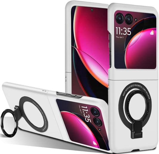 Case for Moto Razr plus 2023 Magnetic Phone Case,Ring Holder Kickstand Wireless Charging Hard PC Shockproof Protective Matte Cover Stand Case for Motorola Razr+ 2023 5G - White  pusiikeer   