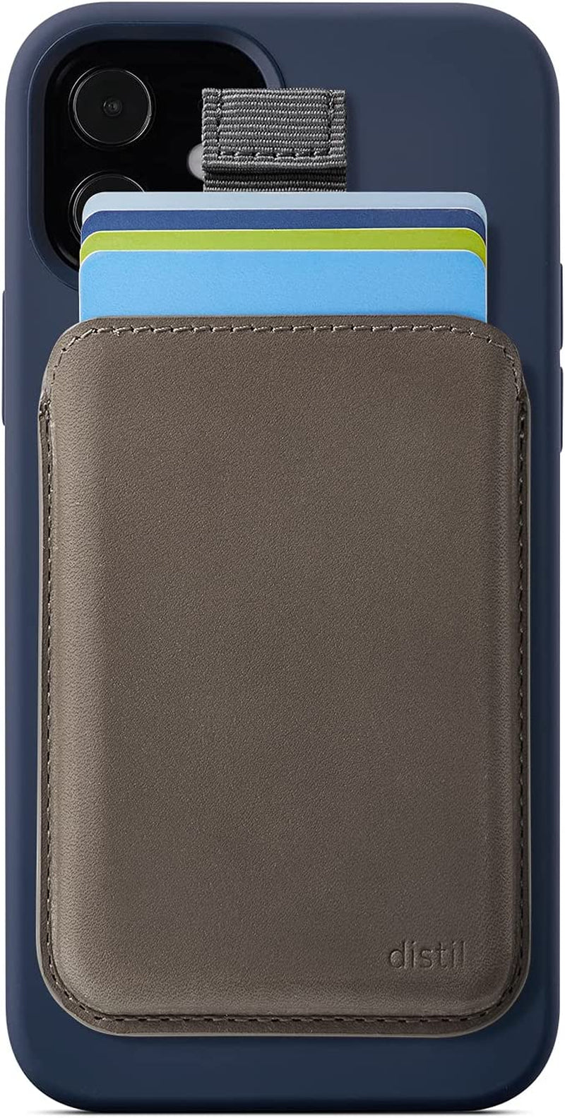 Distil Union Wally Junior | Apple Magsafe-Compatible Wallet, Leather Card Holder for Iphone, with Quick Access Pull-Tab  Distil Union Gray + Magsafe  