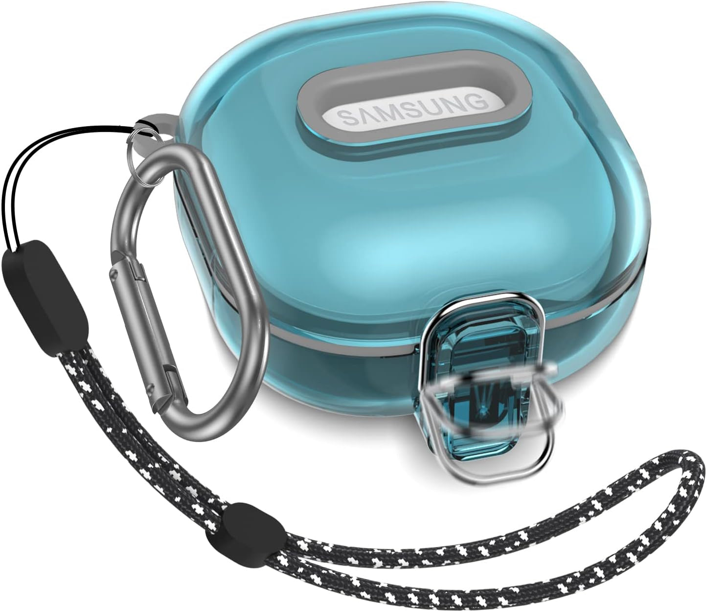 [Upgrade Lock]Case for Samsung Galaxy Buds2 Pro Case(2022)/Galaxy Buds 2 Case(2021)/Galaxy Buds Live Case(2020)/ Galaxy Buds Pro Case(2021),Hard Shell Protective Cover with Lanyard/Keychain-Clear Blue  AIBEAMER   